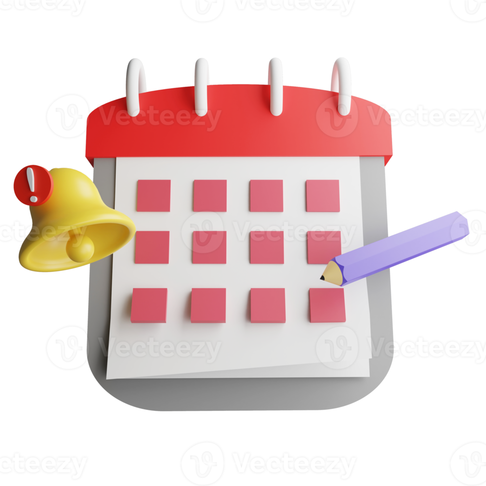 3D render notification calendar icon isolated on transparent background 2 png