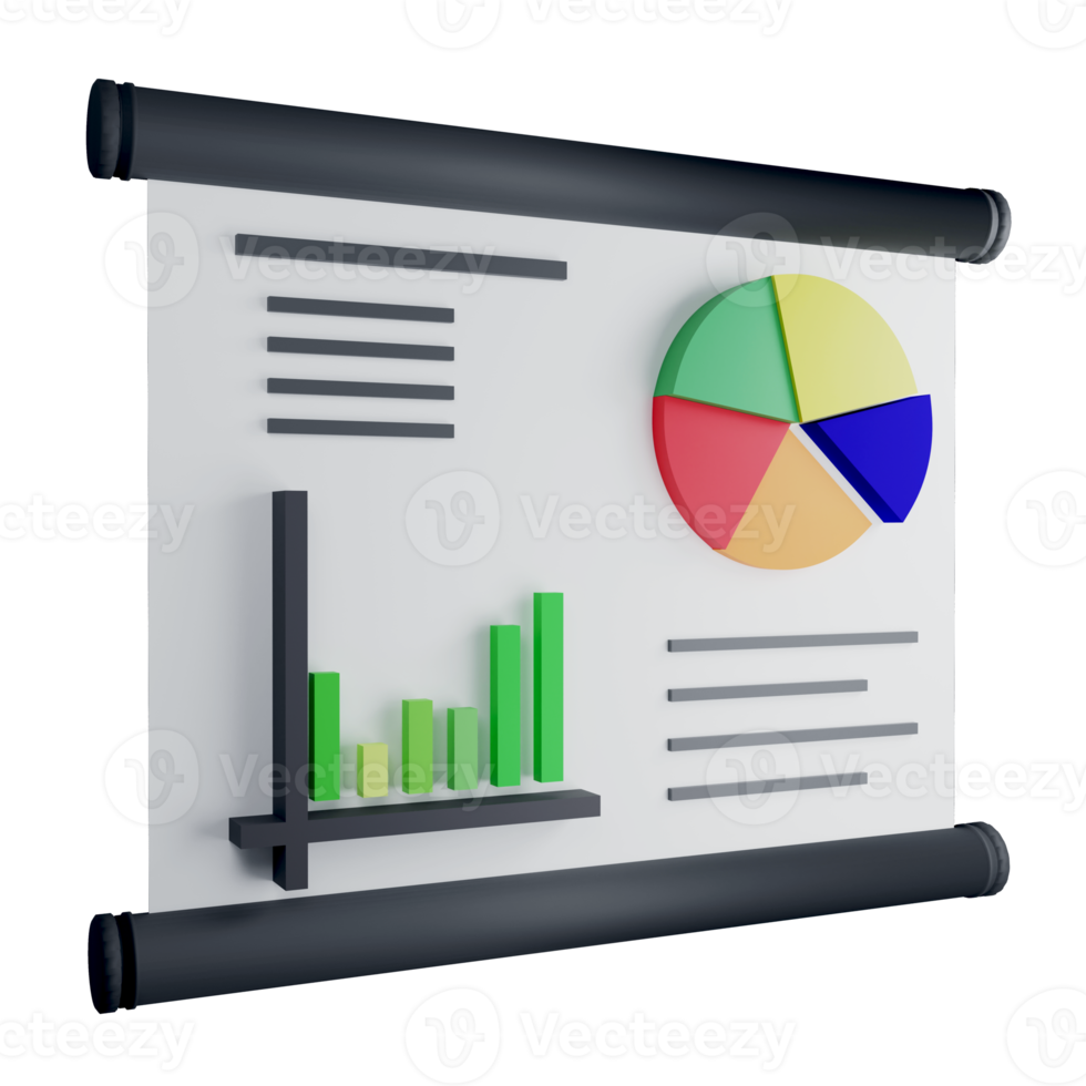 3D render business analysis icon isolated on transparent background png