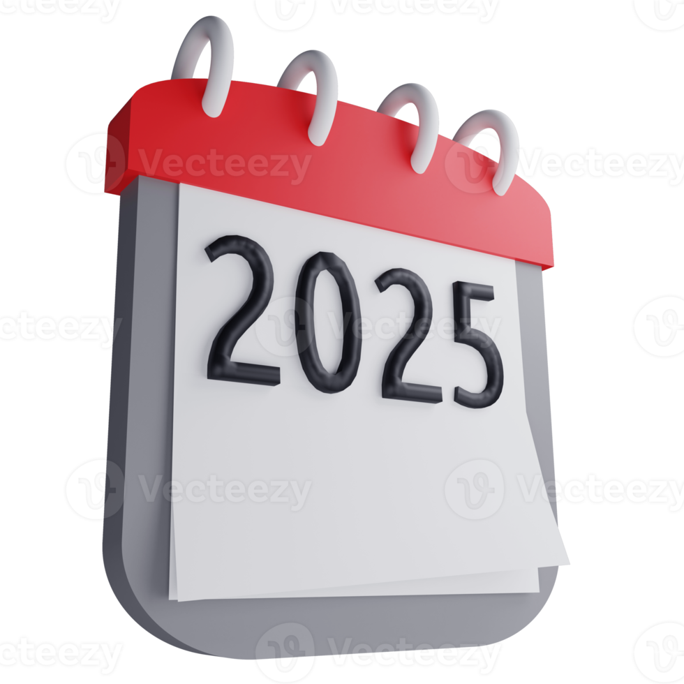 3d render Novo ano 2025 calendário ícone isolado em transparente fundo png