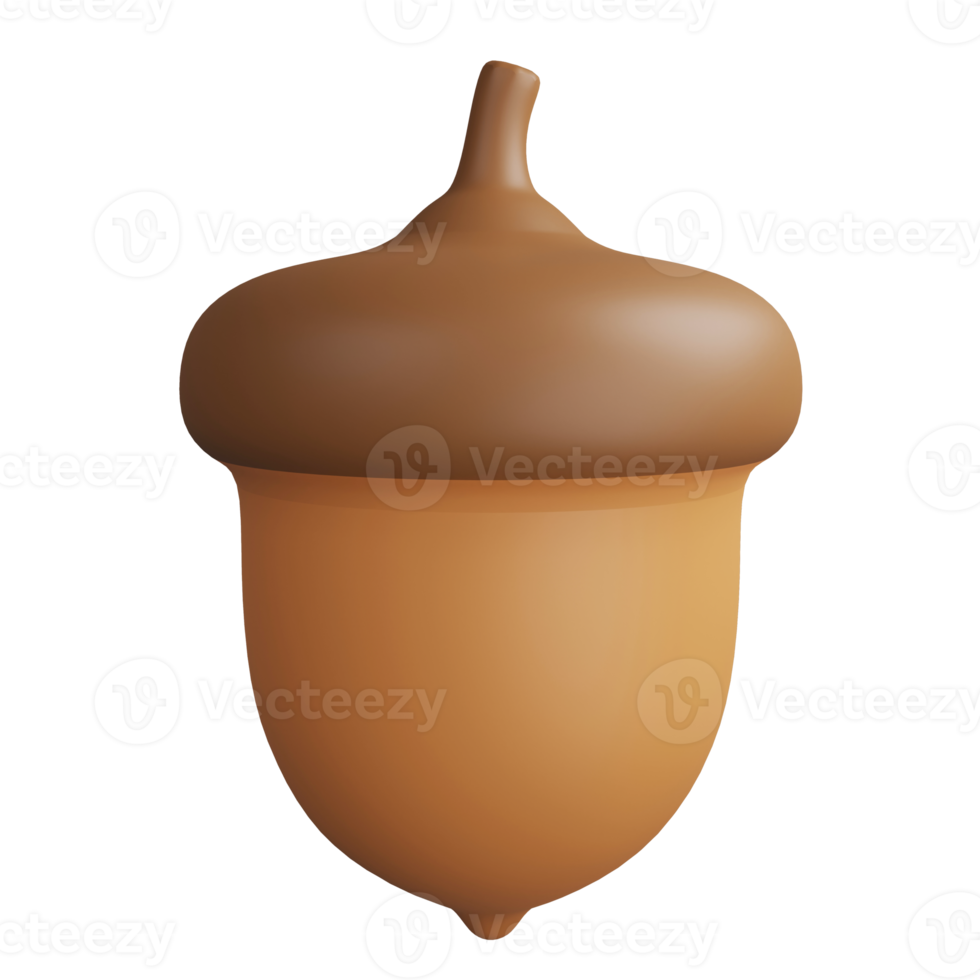 3D render acorn icon isolated on transparent background png
