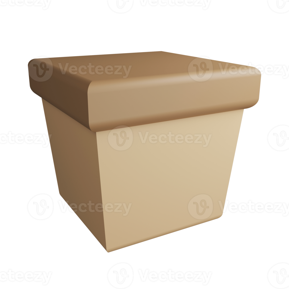 3D render box cartoon design icon isolated on transparent background png