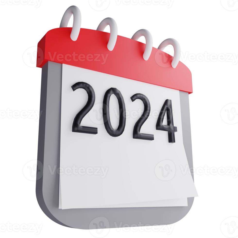 3d geven nieuw jaar 2024 kalender icoon geïsoleerd Aan transparant achtergrond png