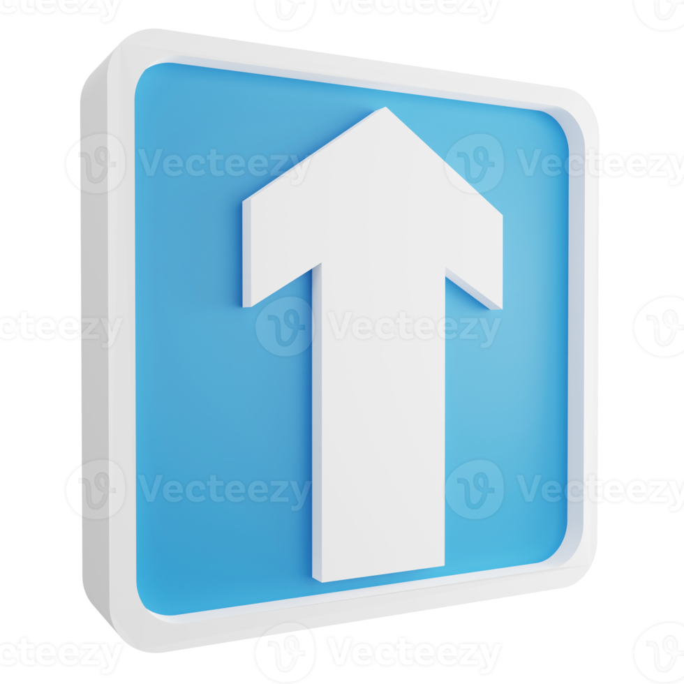 3D render one way traffic sign icon isolated on transparent background, blue informative sign png