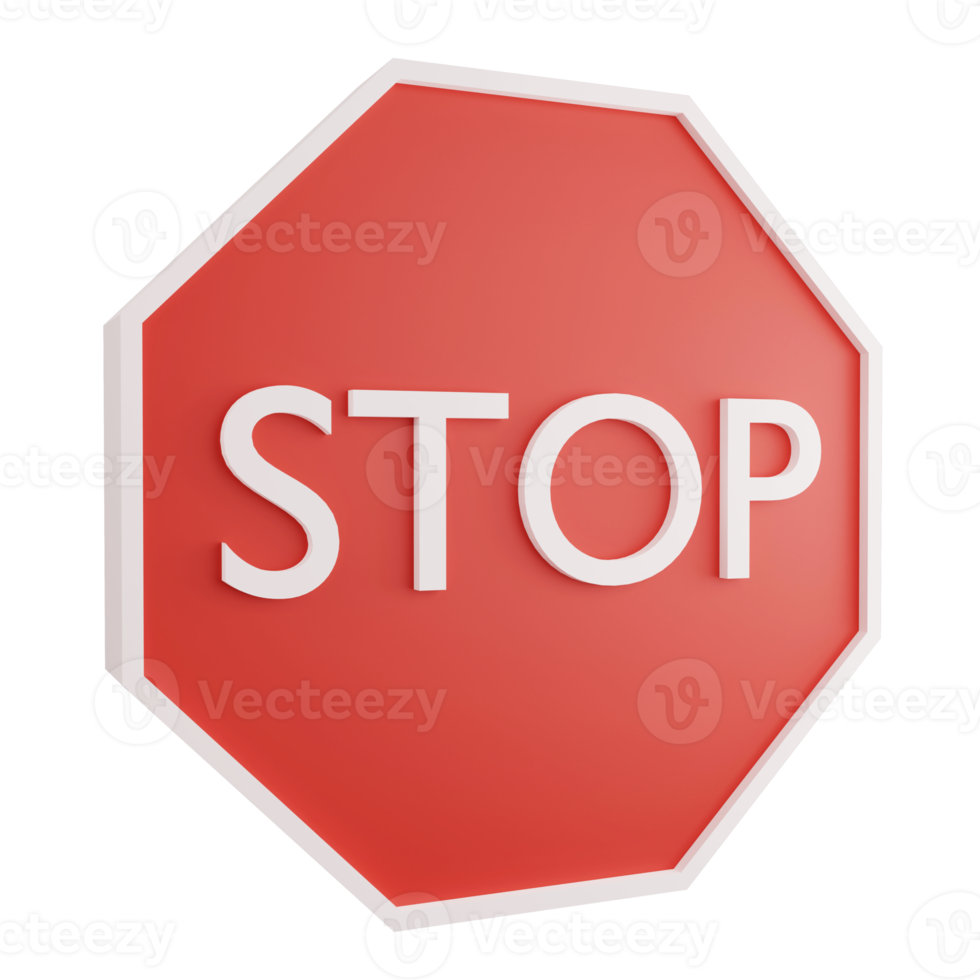 3D render stop sign icon isolated on transparent background, red mandatory sign png