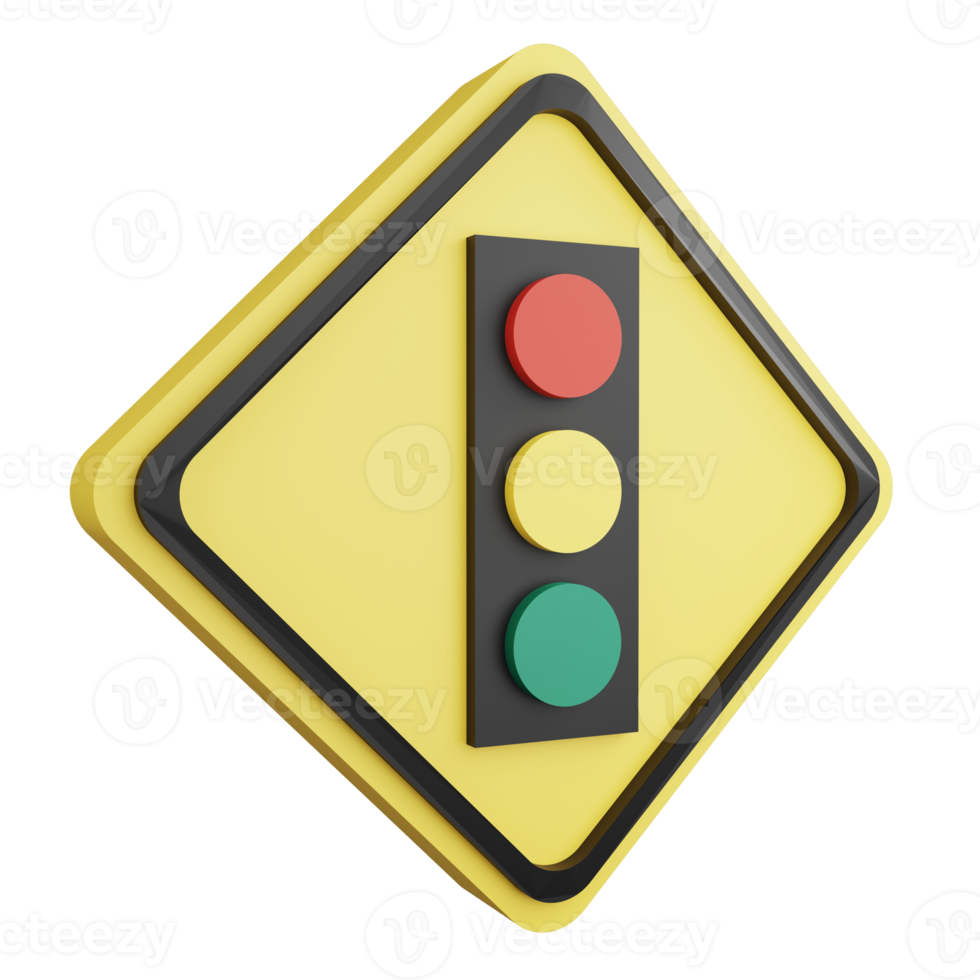 3D render traffic signal ahead sign icon isolated on transparent background, yellow cautionary sign png