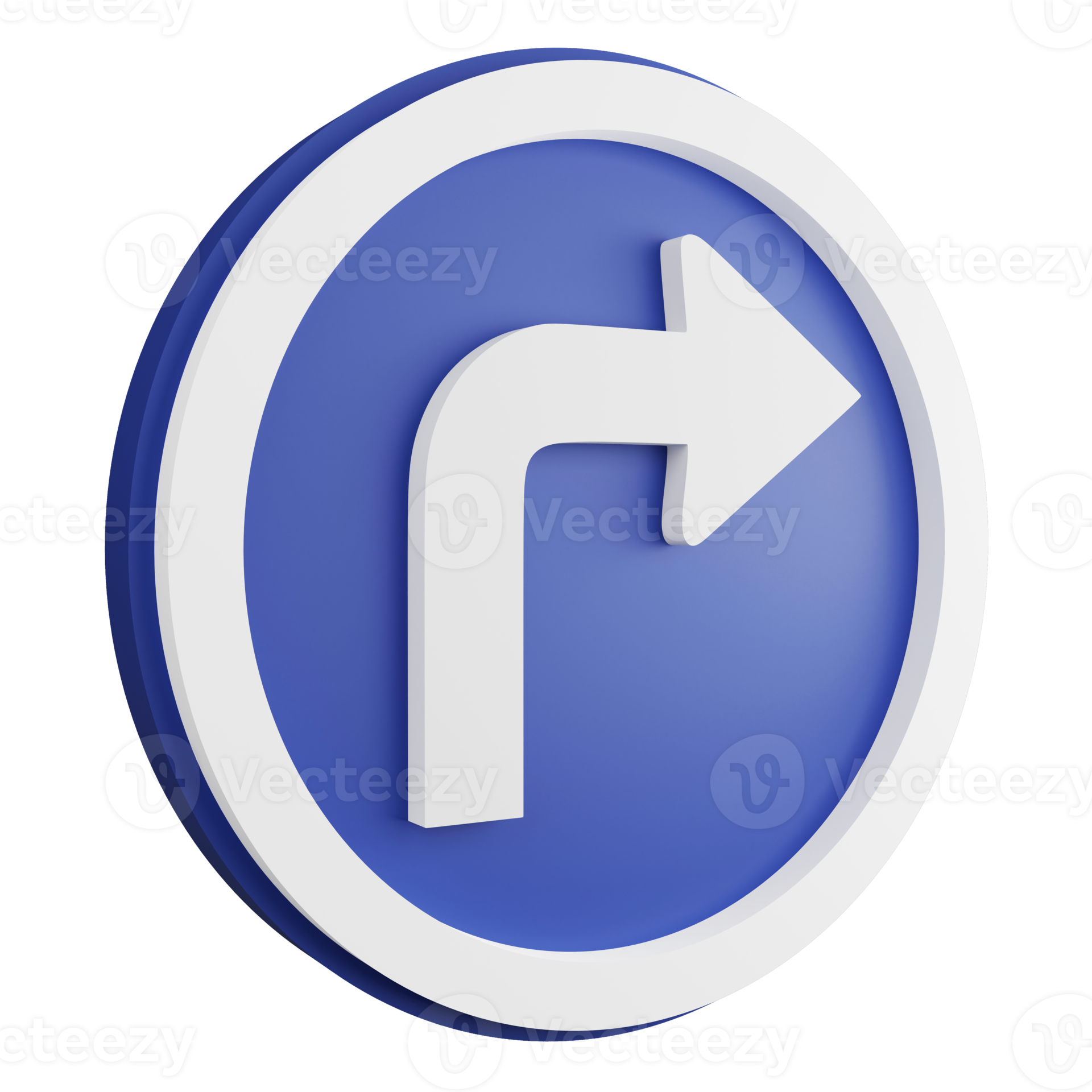 Free 3D render turn right ahead sign icon isolated on transparent