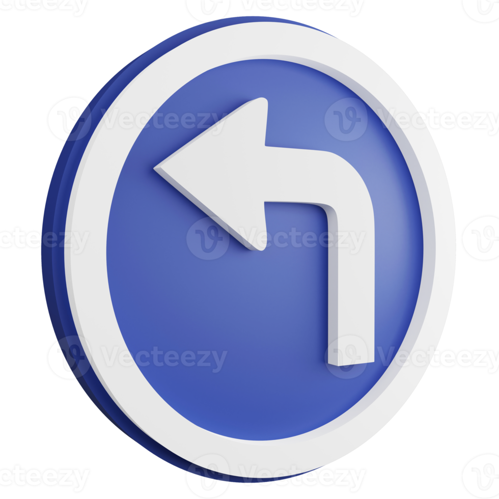 3D render turn left ahead sign icon isolated on transparent background, blue informative sign png