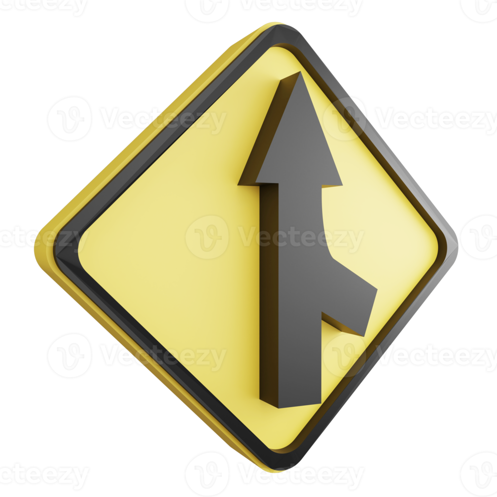 3D render merge sign icon isolated on transparent background, yellow cautionary sign png