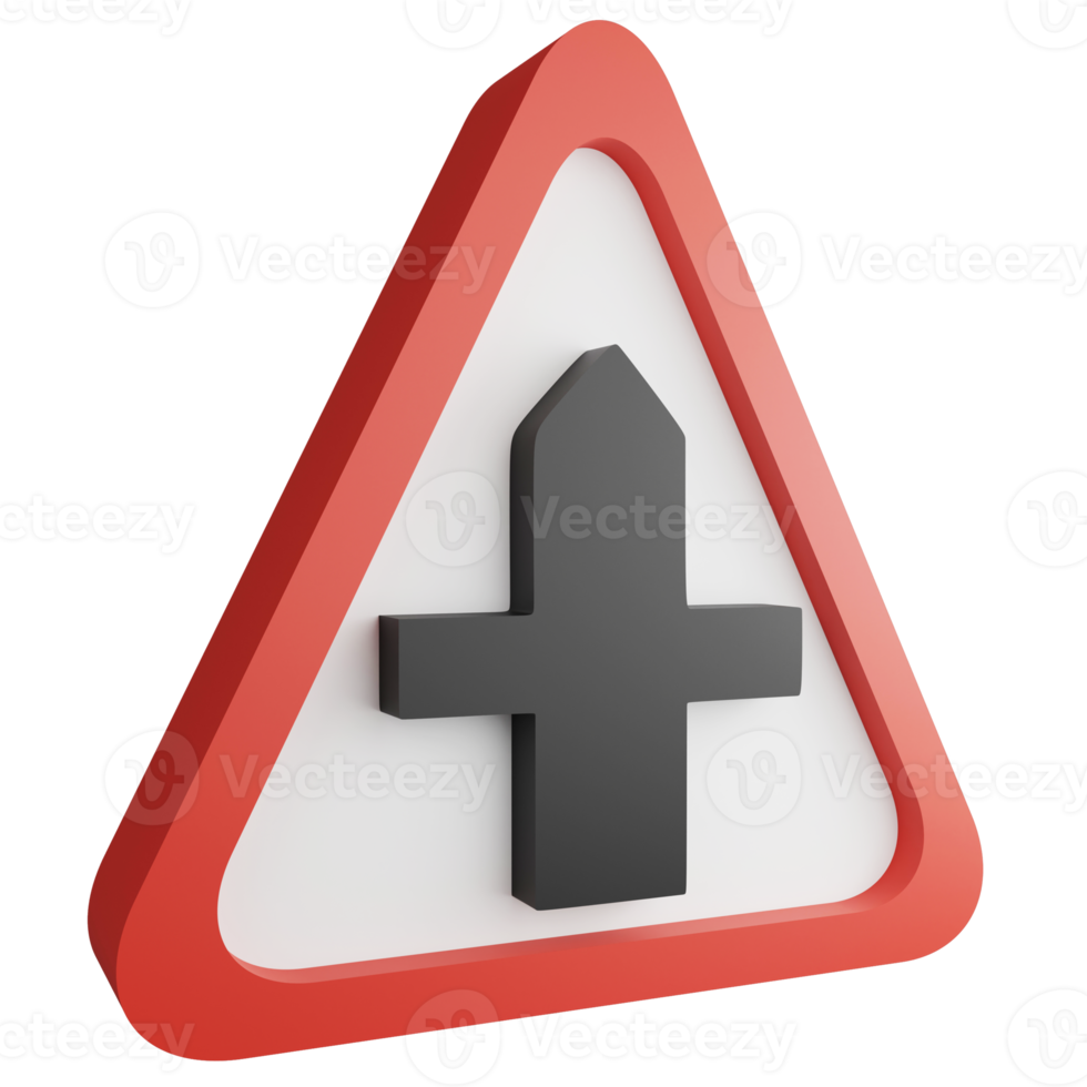 3D render crossroads ahead sign icon isolated on transparent background, red mandatory sign png