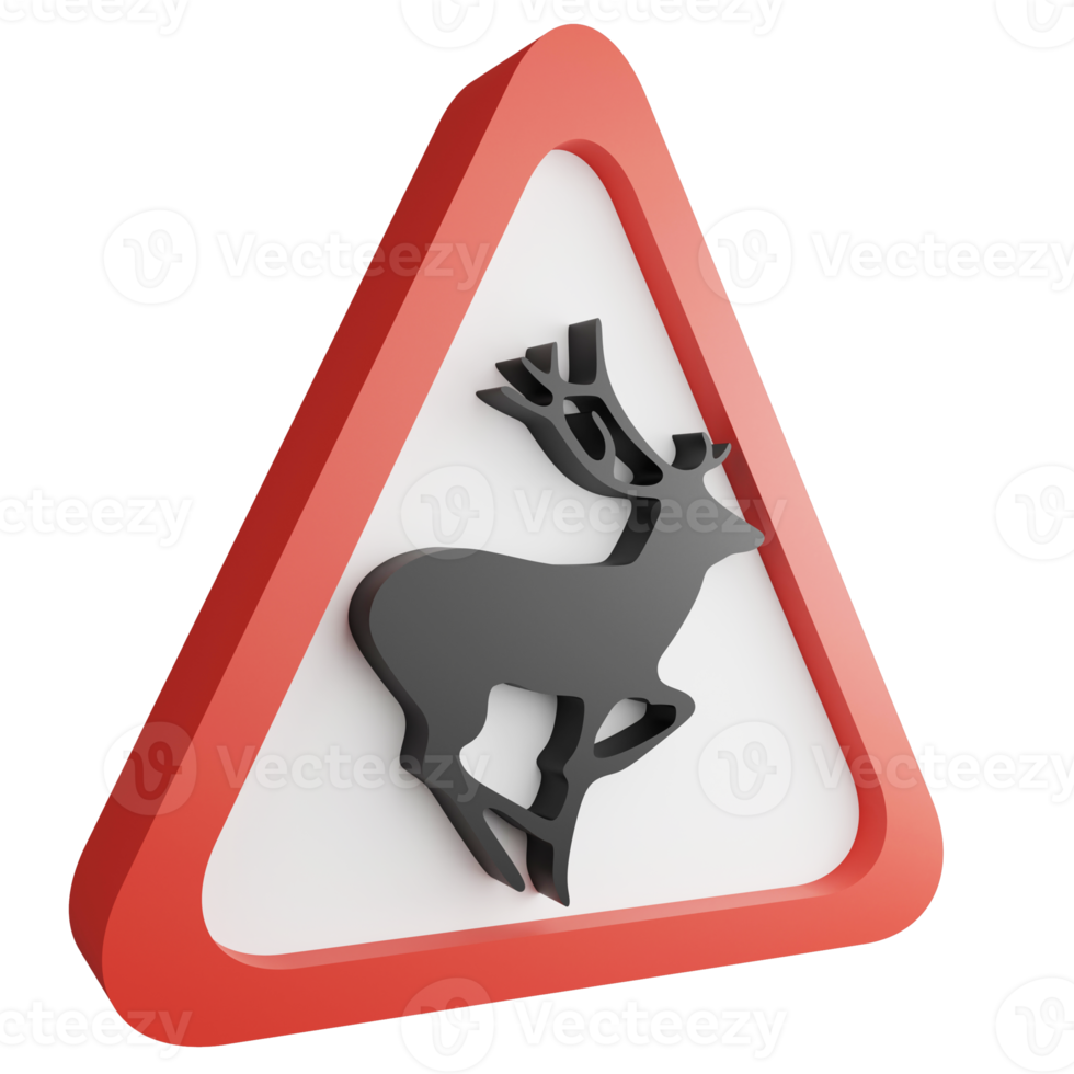 3D render wild animals sign icon isolated on transparent background, red mandatory sign png