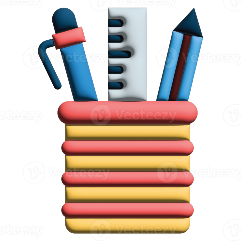 3d ilustração lápis caso dentro escritório conjunto png