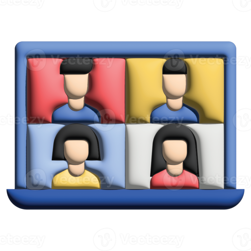 3D illusration video conference in work from home set png