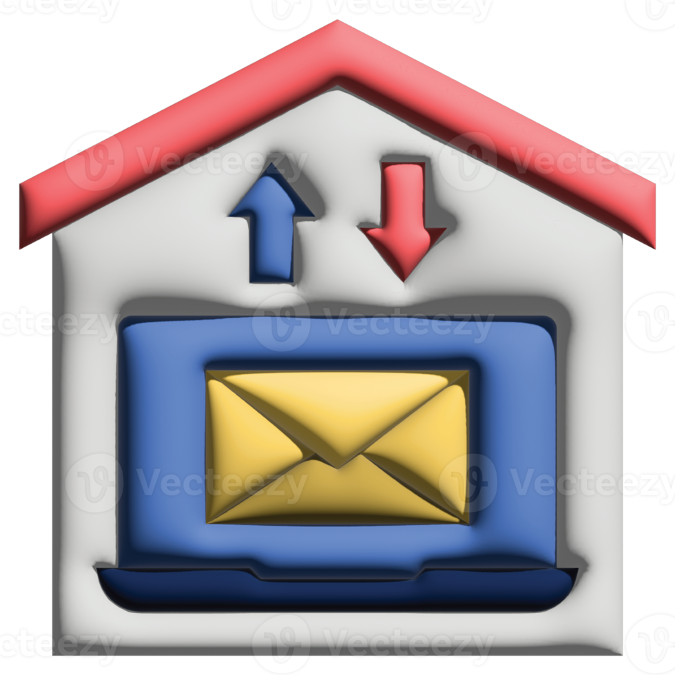 3D illusration email in work from home set png