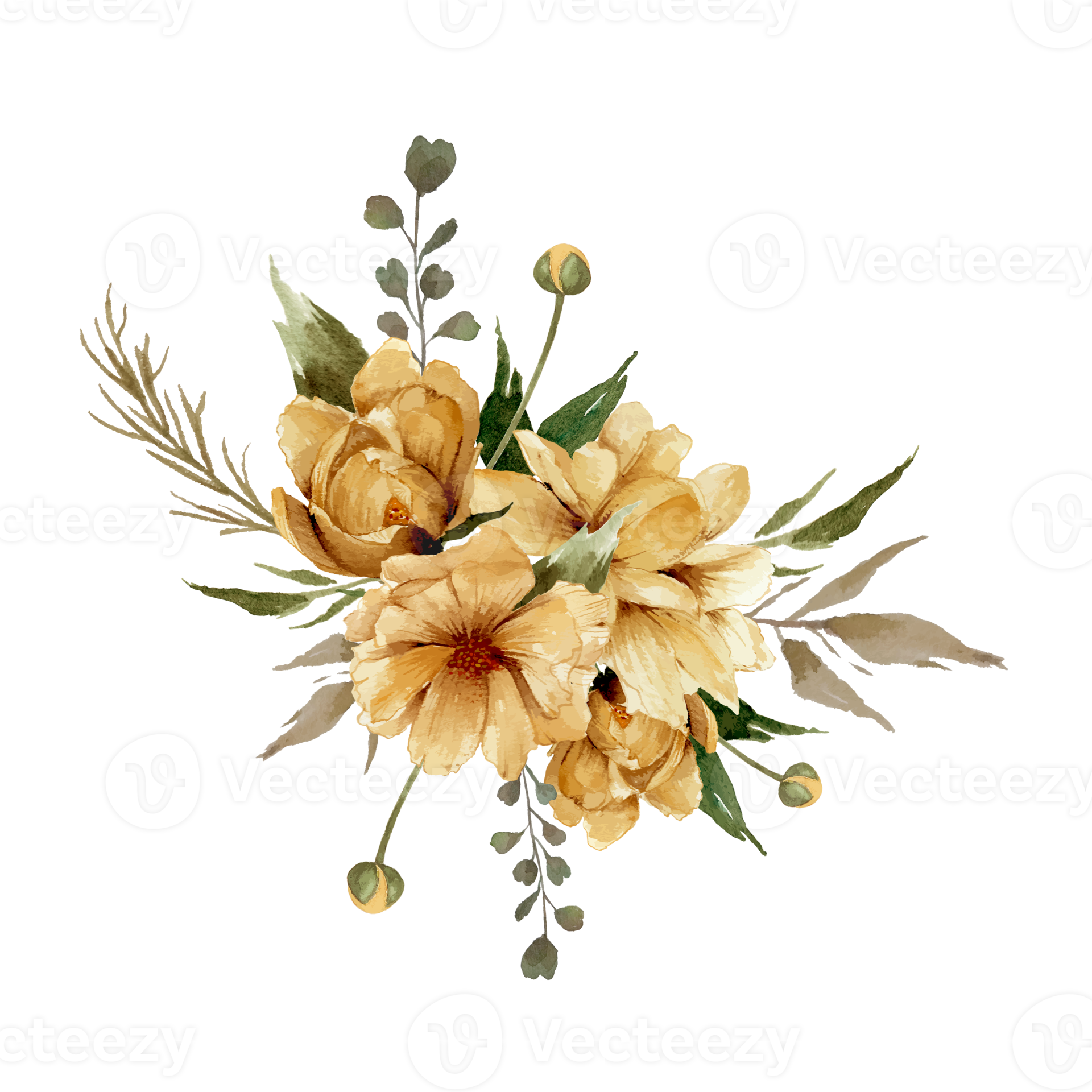 Watercolor golden flowers bouquet arrangement illustration 20964535 PNG
