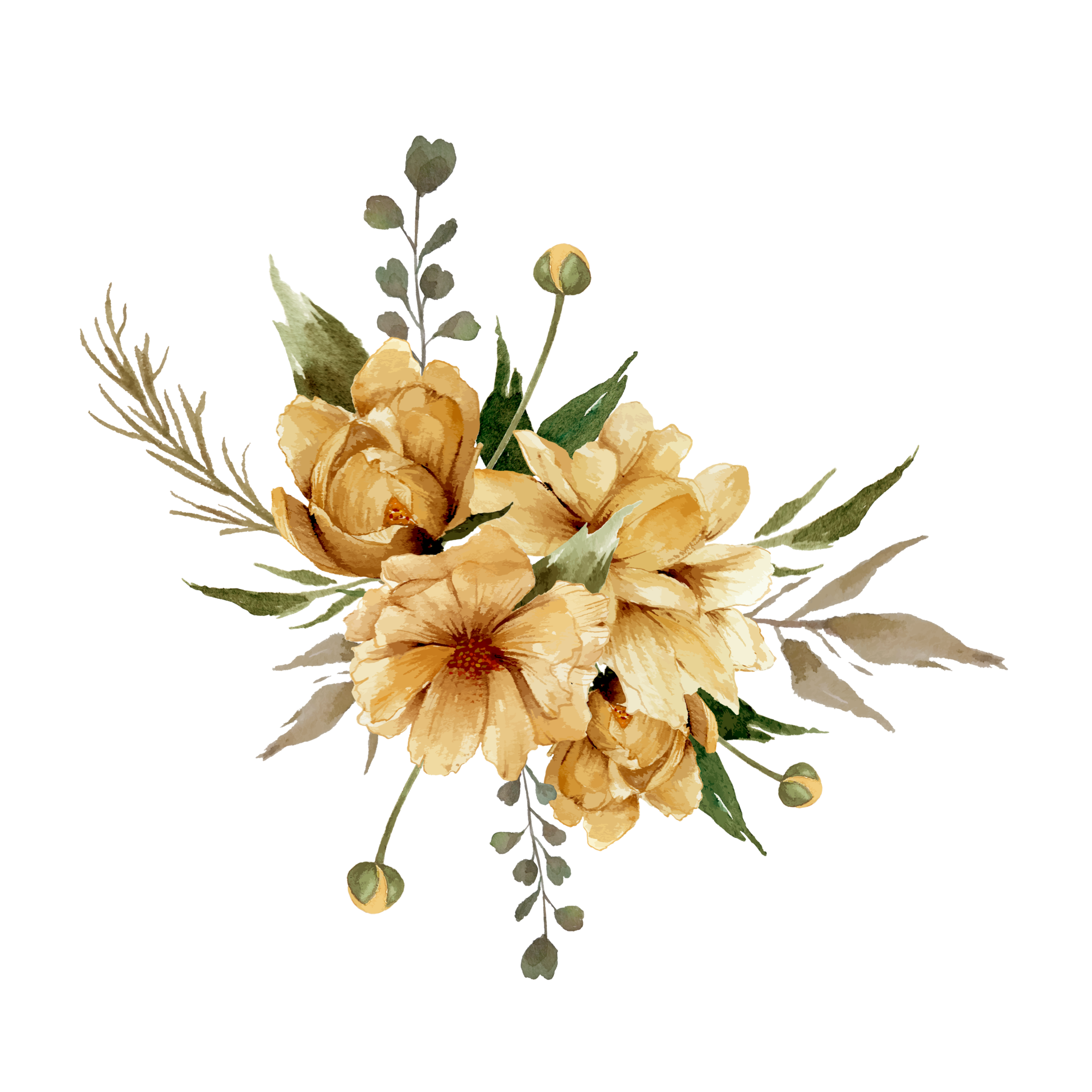 aguarela dourado flores ramalhete arranjo ilustração 20964535 PNG