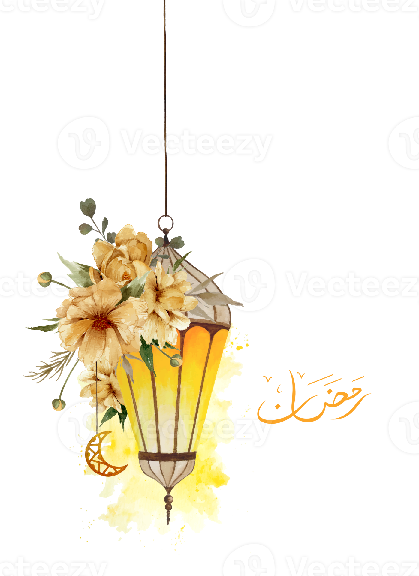 Watercolor lantern for ramadan greetings card with watercolor splash