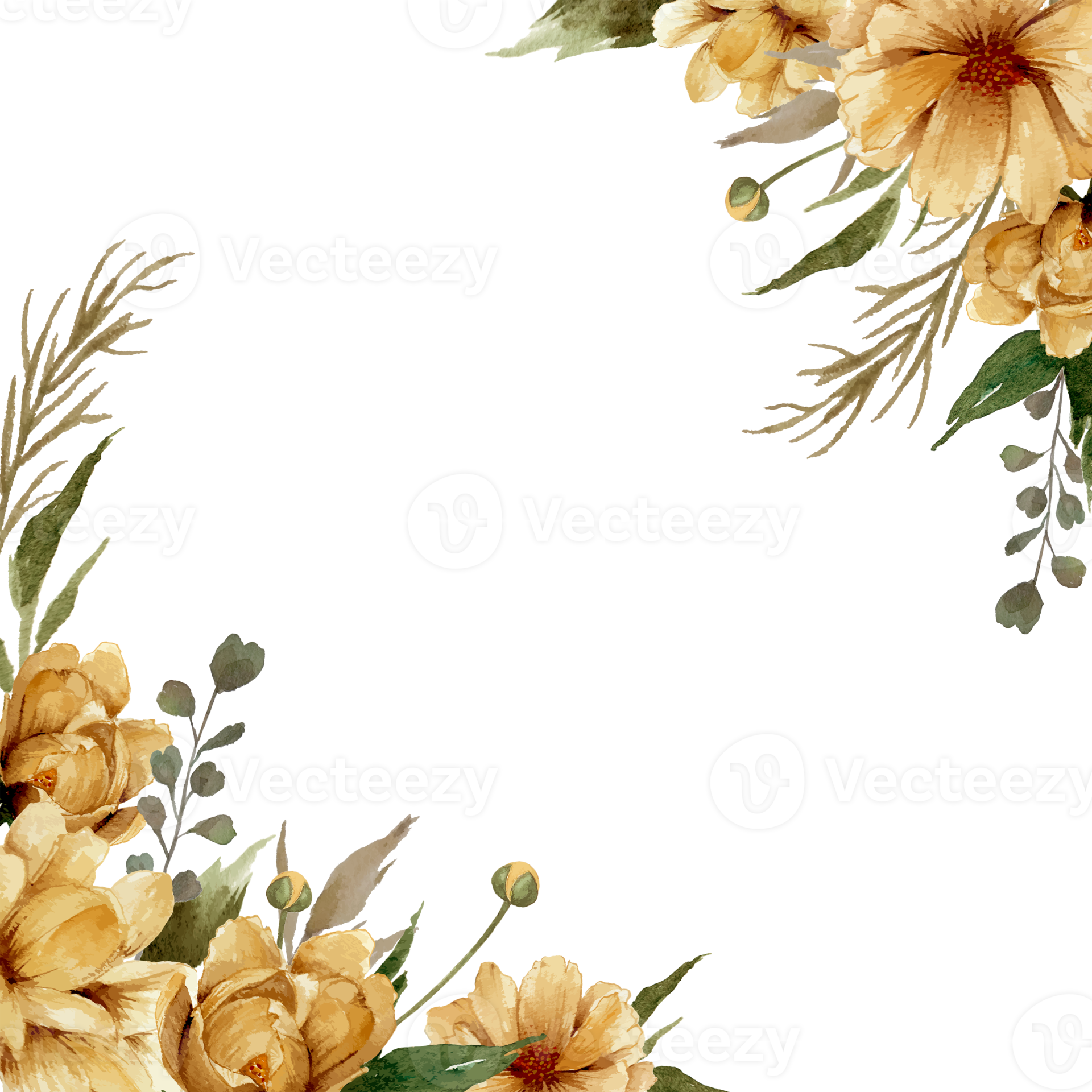 Watercolor golden flowers border illustration 20964546 PNG