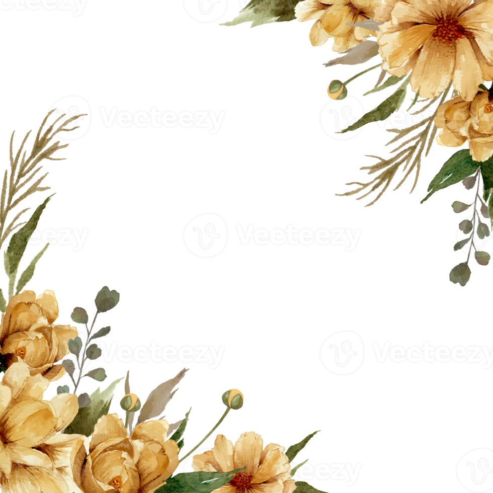 waterverf gouden bloemen grens illustratie png