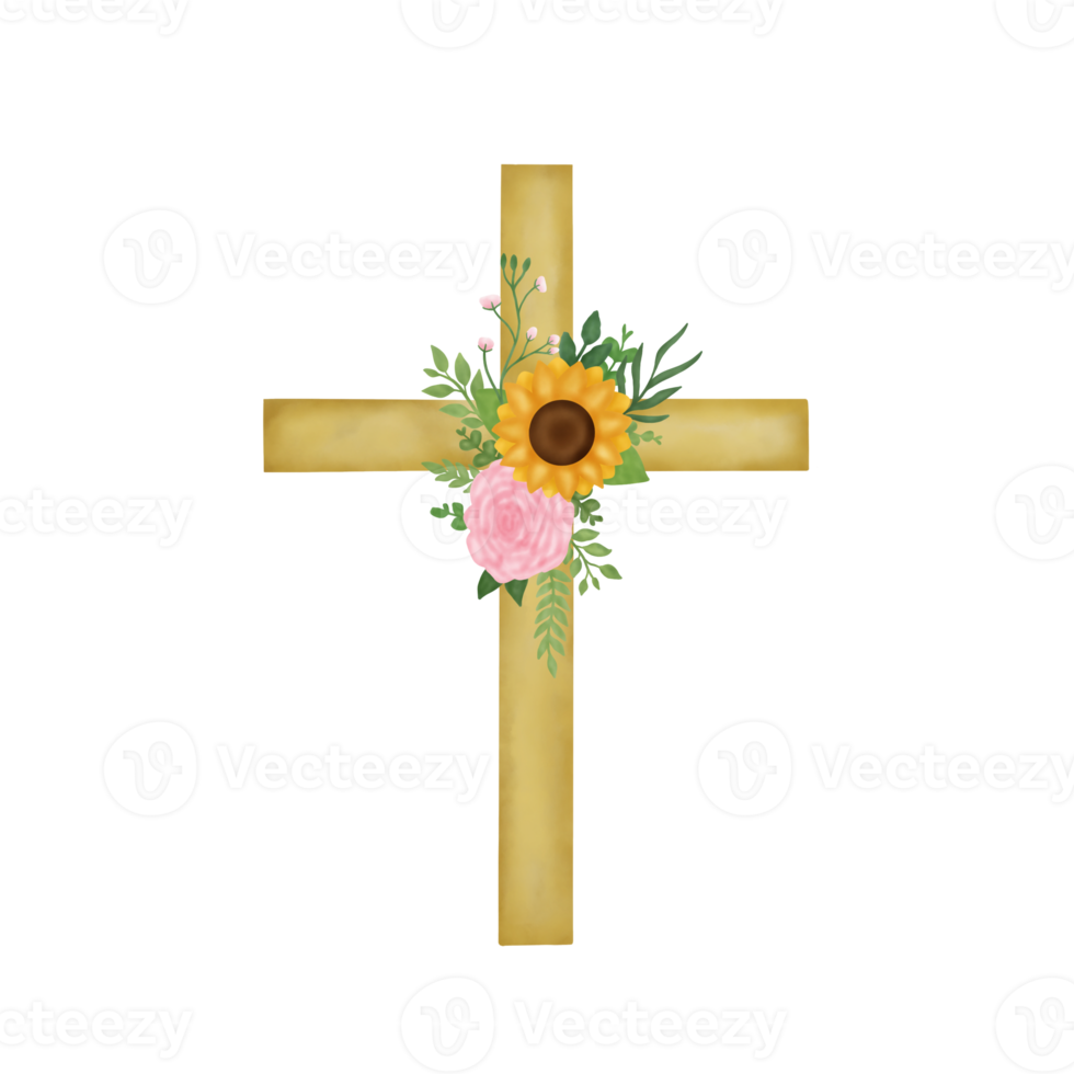 waterverf Pasen kruis met bloemen png