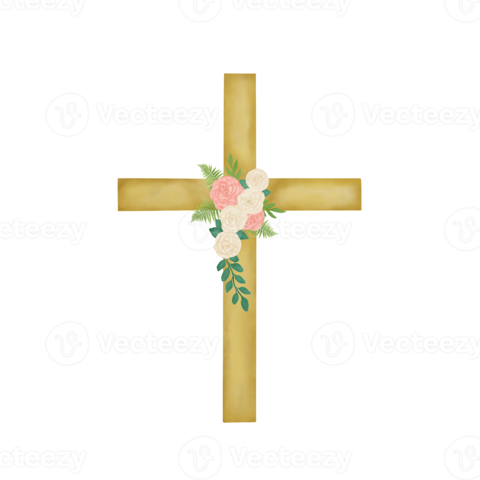 Watercolor Easter Cross With Flowers png