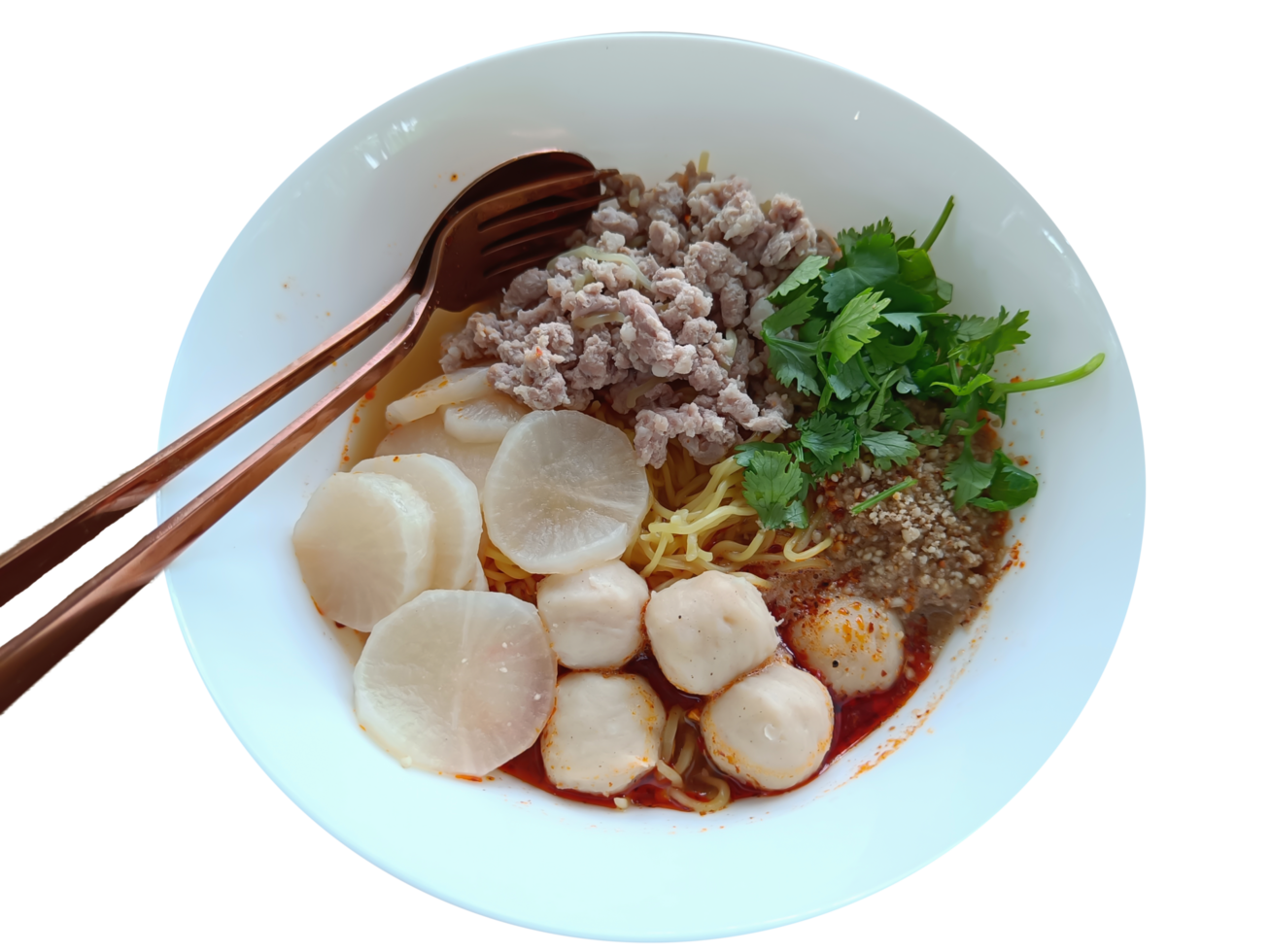 Tom Yum noodles, spicy and sour taste popular in Thailand. on a transparent background png