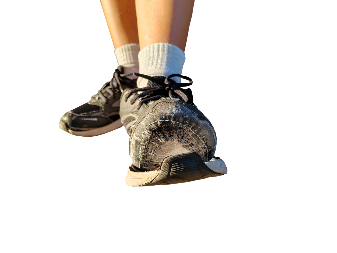 front view of torn shoes, closeup shoes in need of repair on a transparent background png