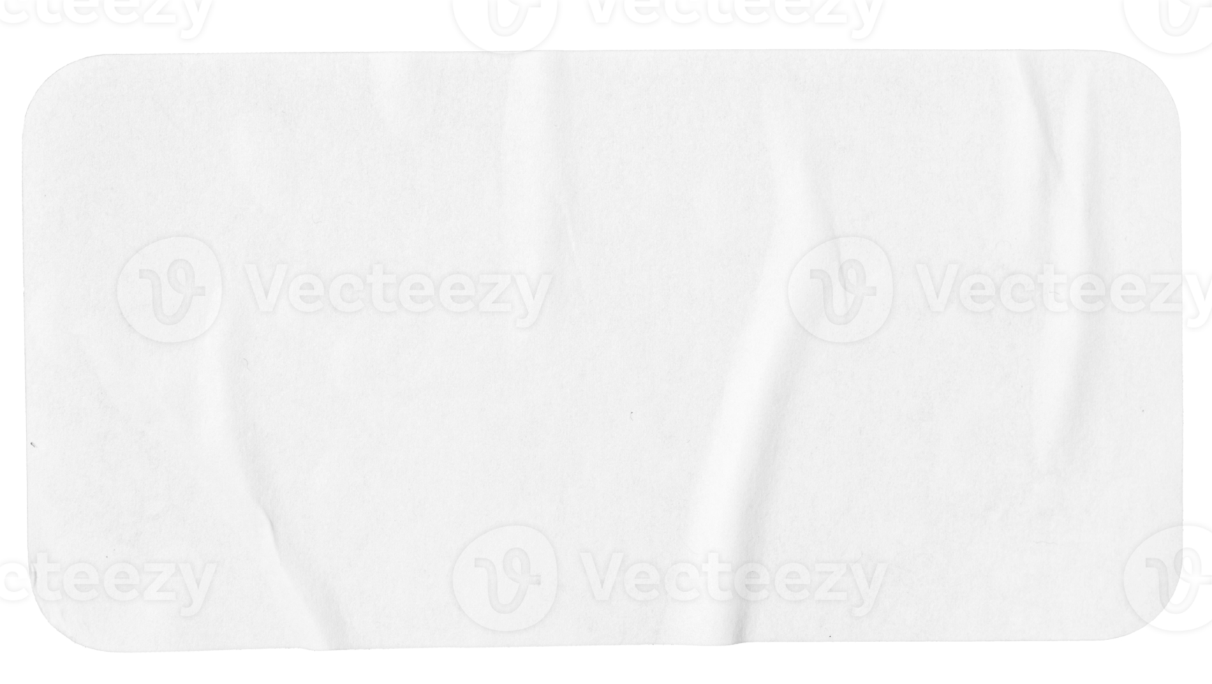 Crumpled paper sheet isolated. Rectangle shape with rounded edges. Template mockup png