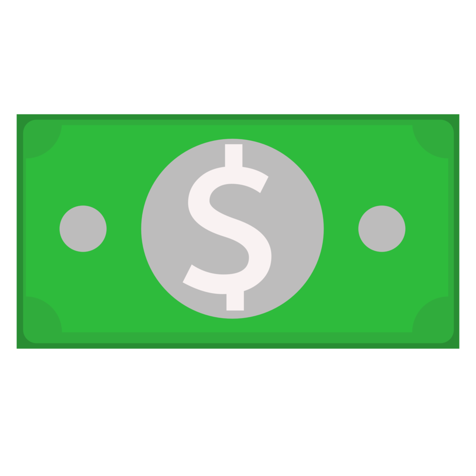 Green dollar bill isolated on  transparent background png