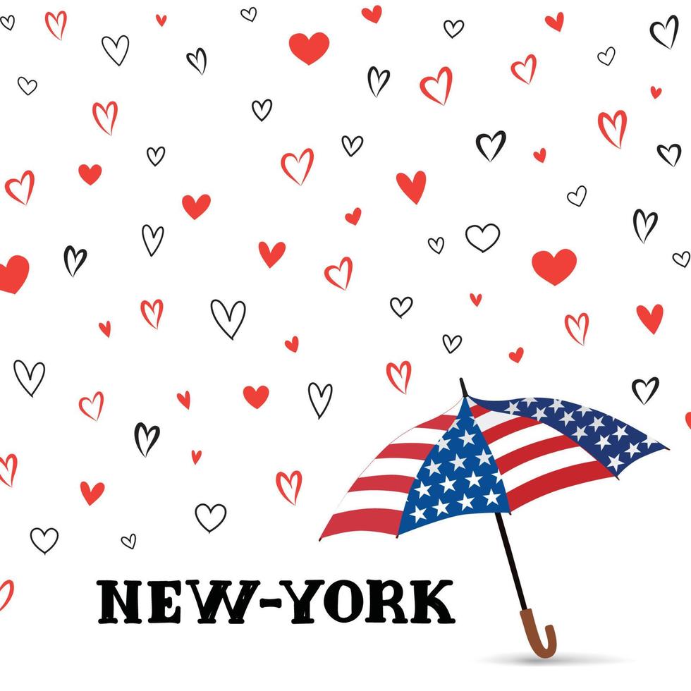 Travel USA background. Love New York City pattern. Heart background with umbrella. Good for greeting card vector