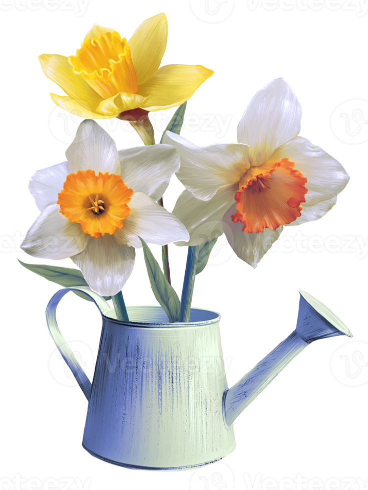 daffodils flowers in a flowerpot illustration png