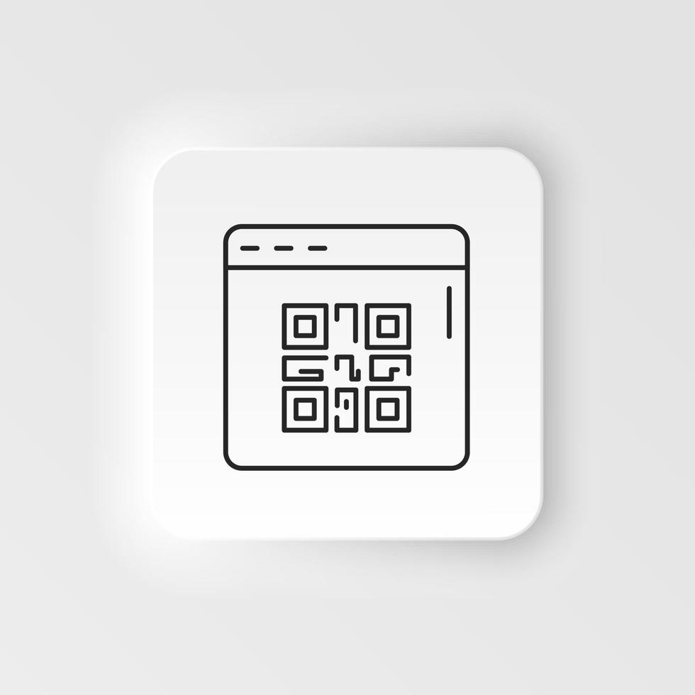 E-commerce neumorphic style vector icon QR code, web site, page outline vector icon icon set