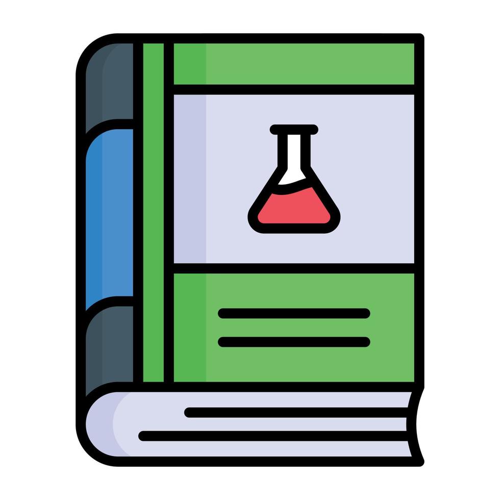 Flask on book, vector design of chemistry book in trendy style