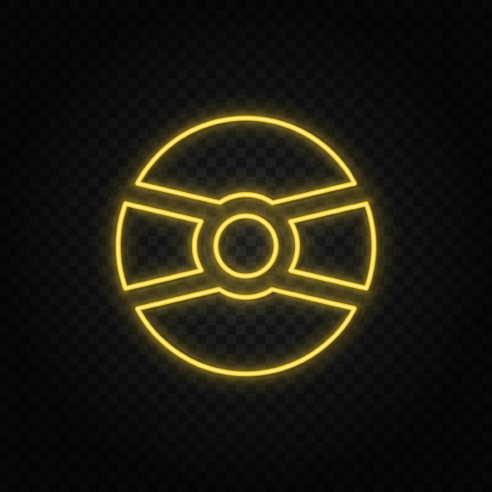 Yellow neon icon cd, disk. Transparent background. Yellow neon vector icon on dark background