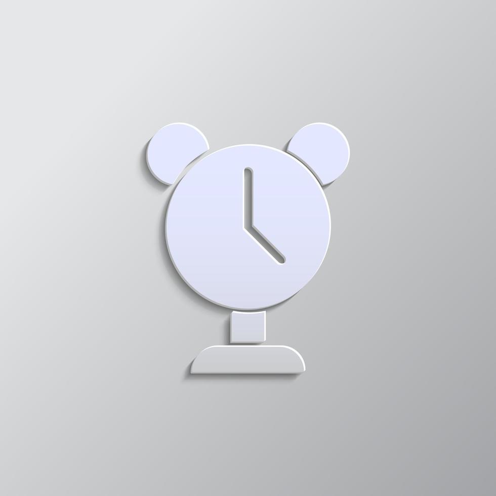 alarm, clock paper style, iocn. Grey color vector background- Paper style vector icon.