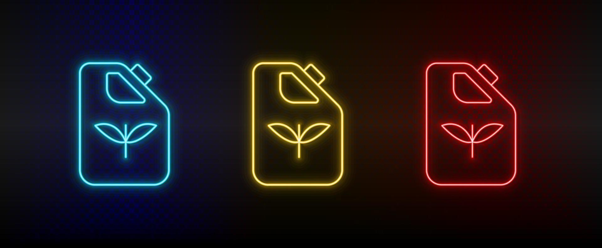 neón icono conjunto poder, ecológico, plantas, botella. conjunto de rojo, azul, amarillo neón vector icono en transparencia oscuro antecedentes