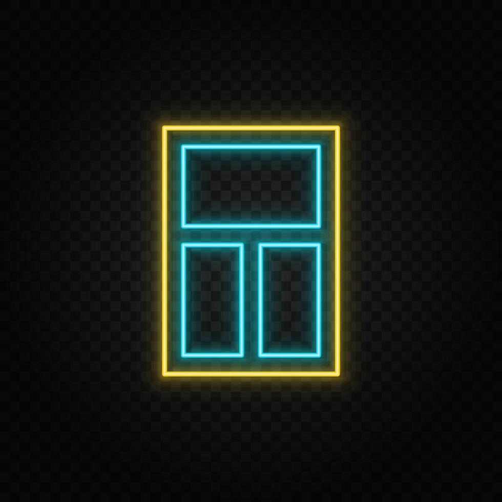 building, window. Blue and yellow neon vector icon. Vector transparent background