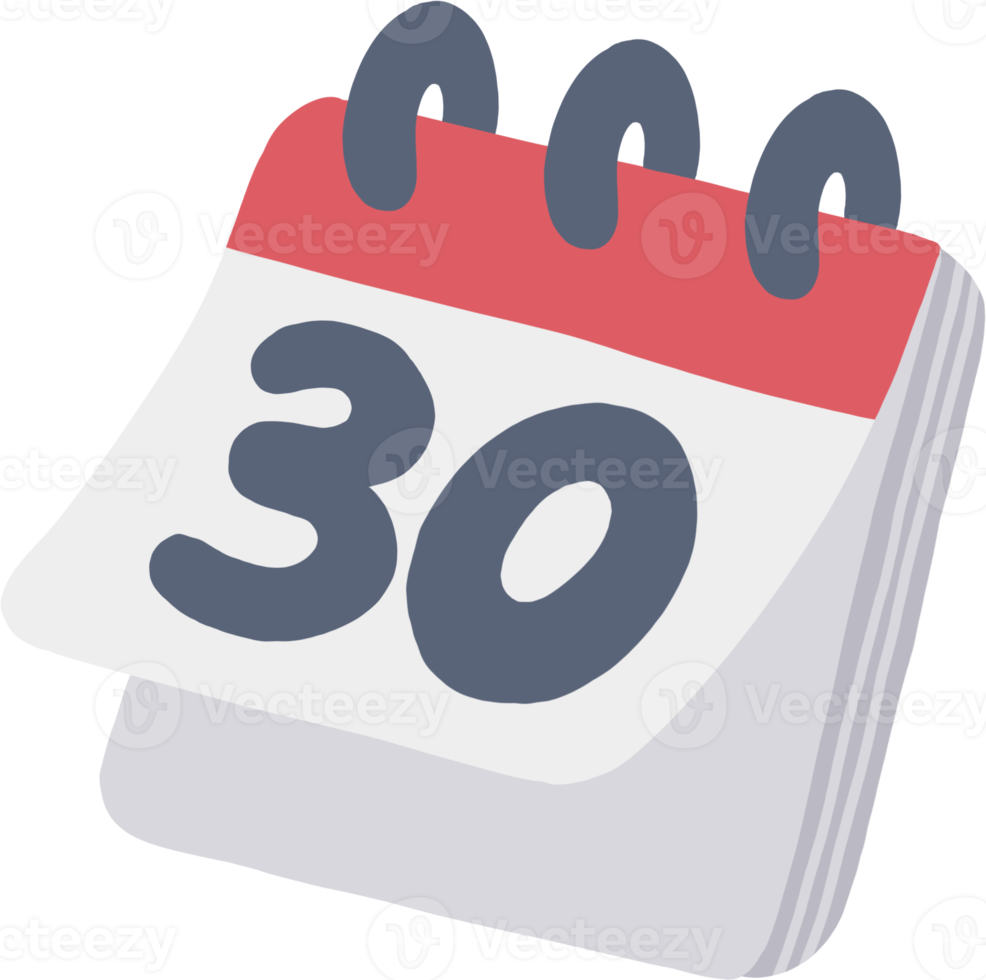 Cute minimal calendar day 30 illustration. sticker template decorated png