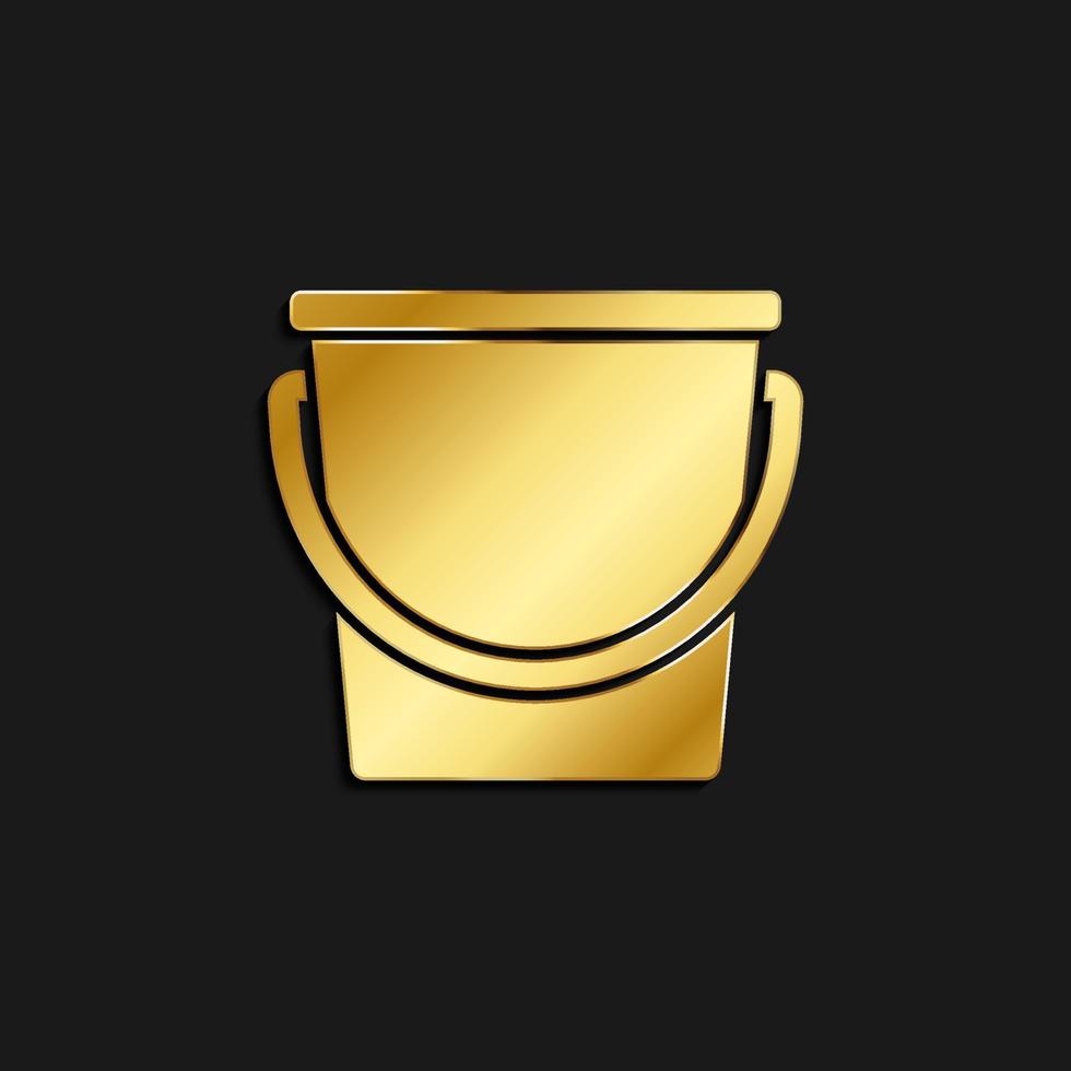 Bucket, ice bucket gold icon. Vector illustration of golden icon on dark background