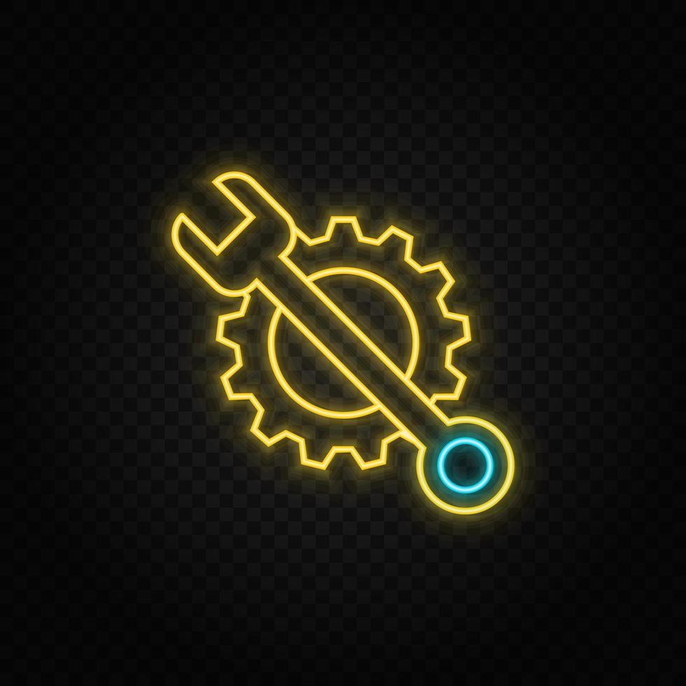 building, setting. Blue and yellow neon vector icon. Vector transparent background