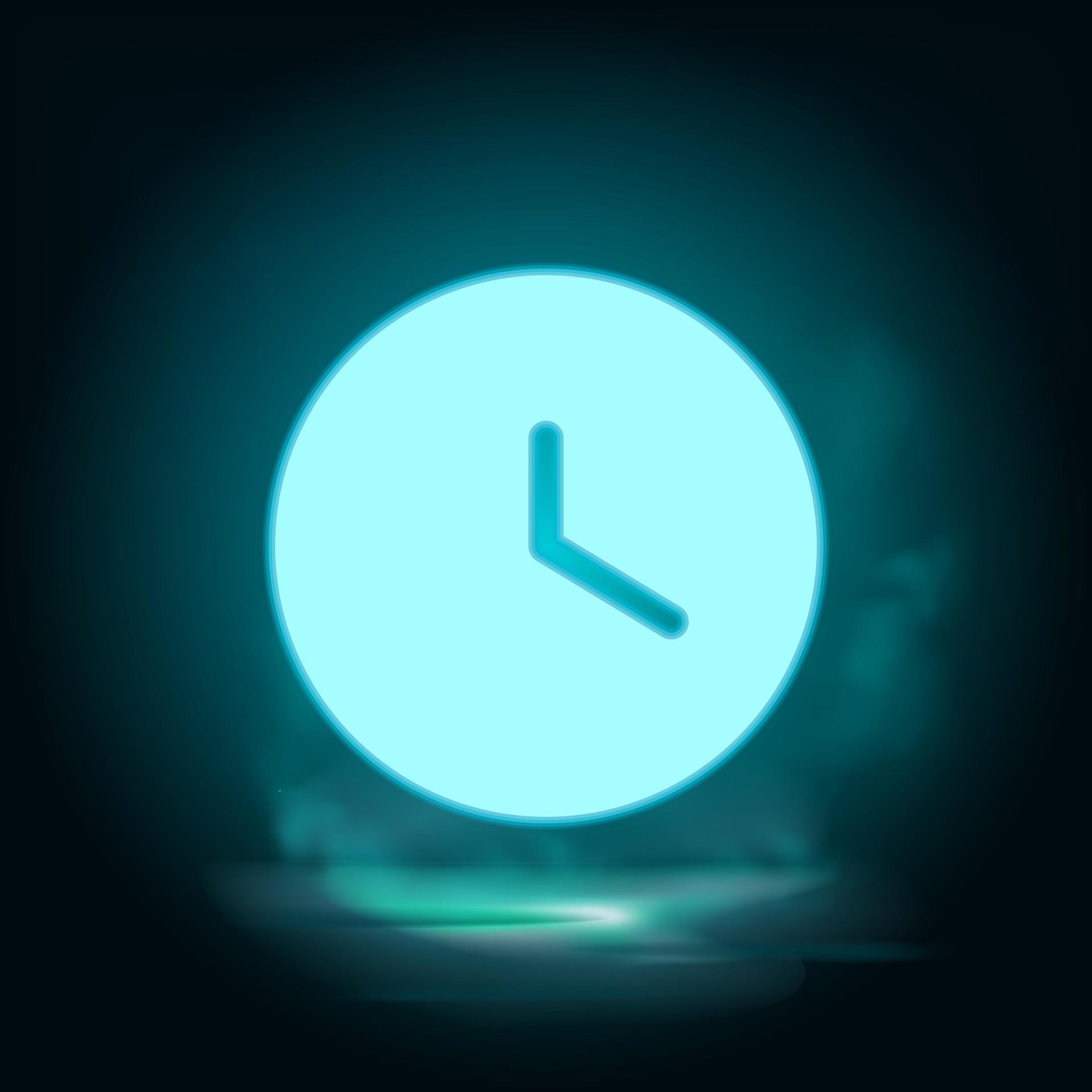Clock neon icon Vector. Blue neon illustration. Clock neon icon Vector. Infographic concept