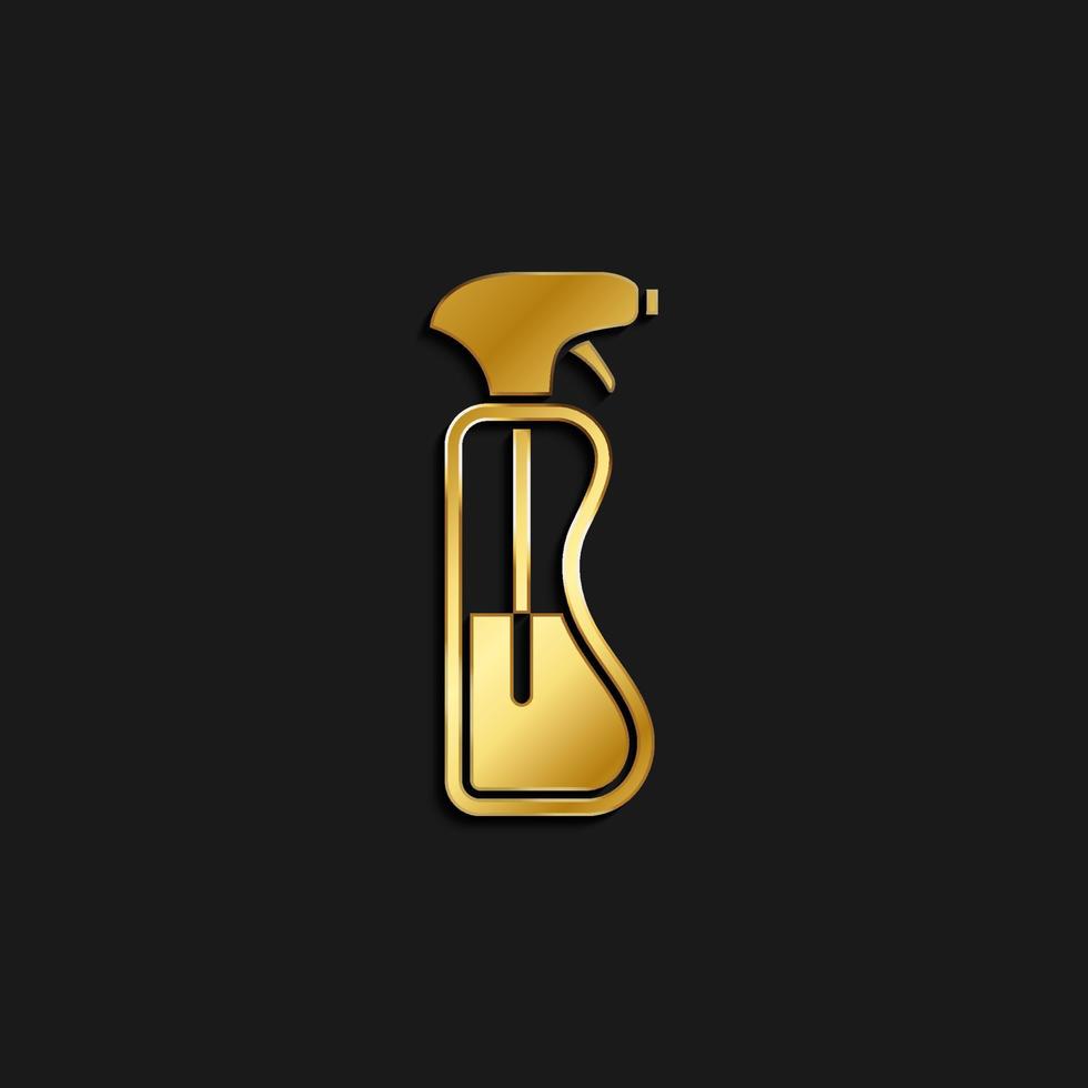 Cleaning, spray gold icon. Vector illustration of golden icon on dark background