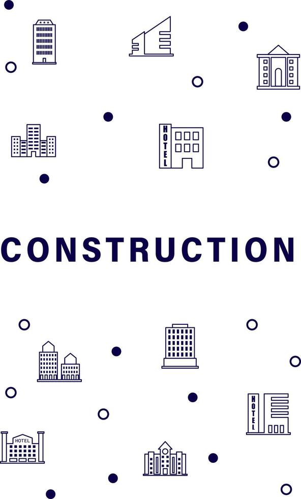 Construction integrated thin line symbols. Modern linear style vector concept, with connected flat design icon. Abstract background illustration for build, industry, architectural.