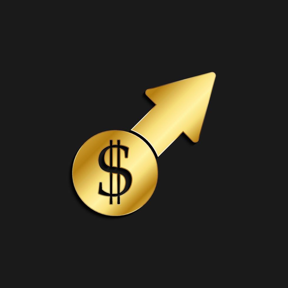 Analytics, analysis gold icon. Vector illustration of golden dark background. Gold vector icon