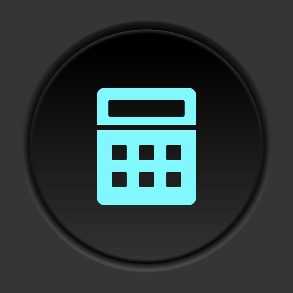 Round button icon, calculator. Button banner round, badge interface for application illustration on dark background vector