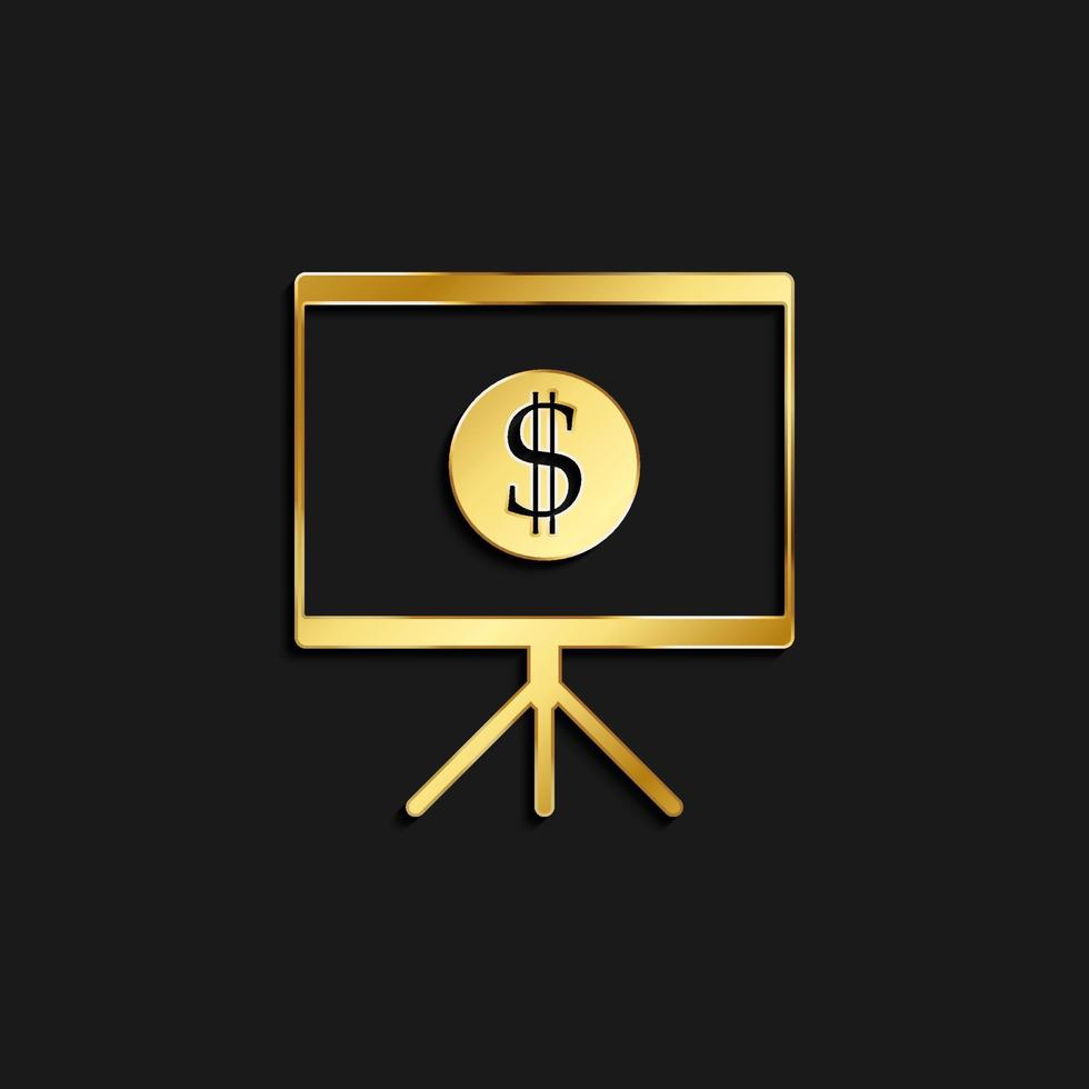 Board, business presentation gold icon. Vector illustration of golden dark background. Gold vector icon