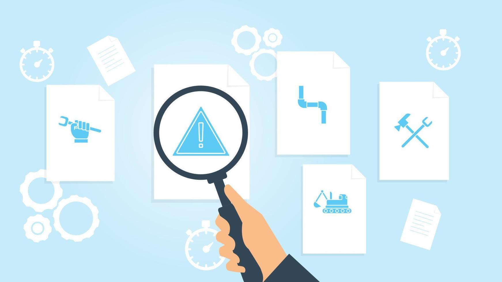 Document with search icons. File and magnifying glass. Analytics research sign. Vector Illustration, building, construction, industry, setting file, document research vector illustration.