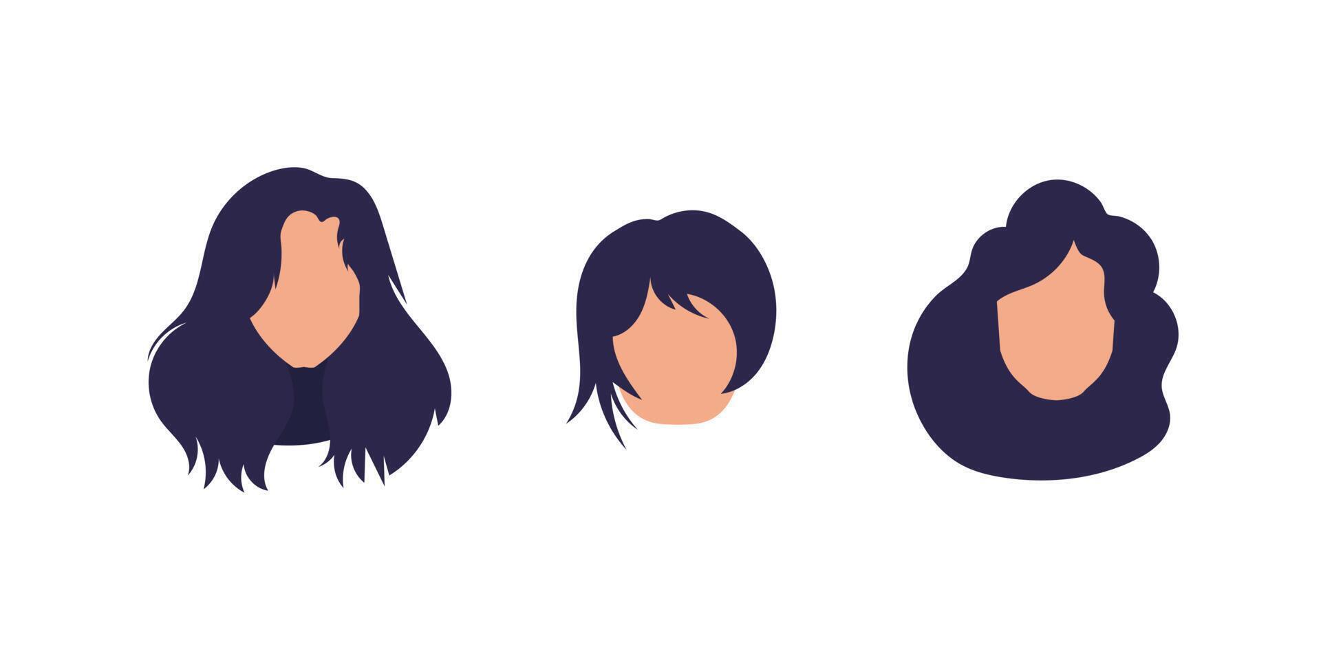 Set of faces Women of different nationalities. Isolated on white background. illustration. vector