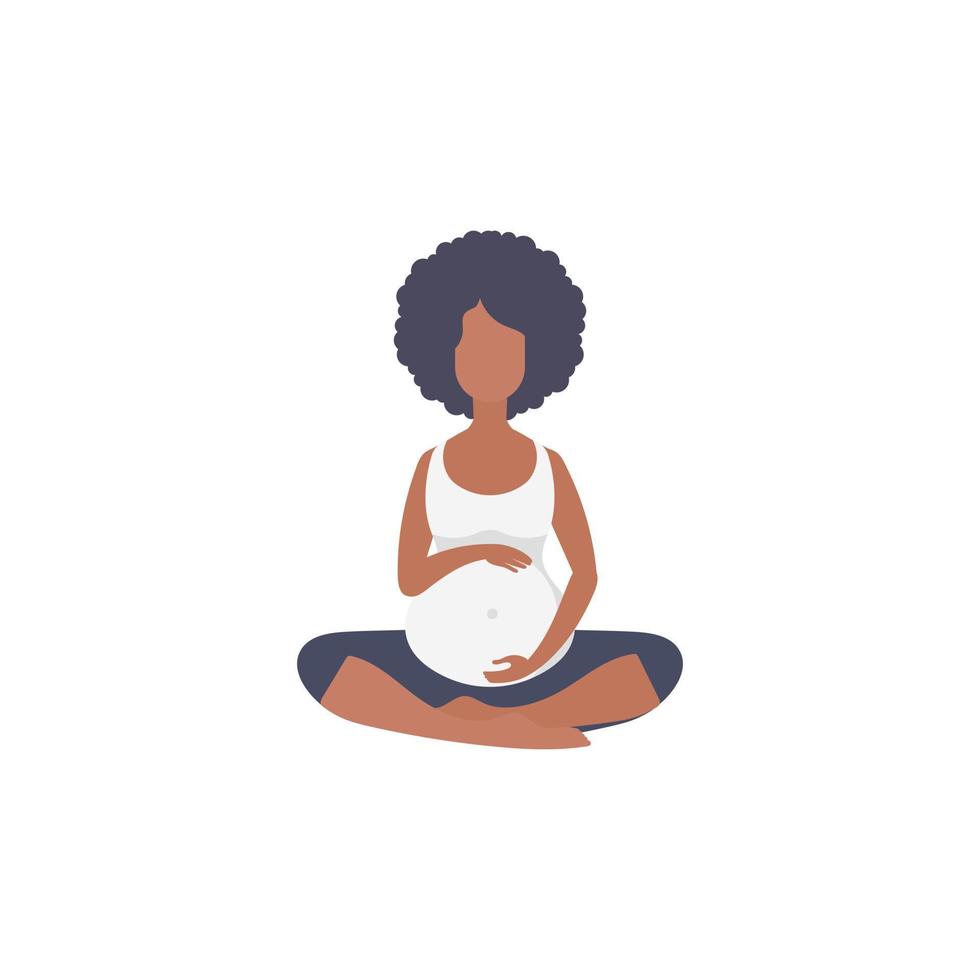 Pregnant woman is doing yoga. Active well built pregnant female character. Isolated. Vector illustration in cartoon style.