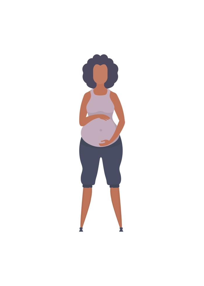 Pregnant girl in full growth. Well built pregnant female character. Isolated. Flat style. Vector illustration.