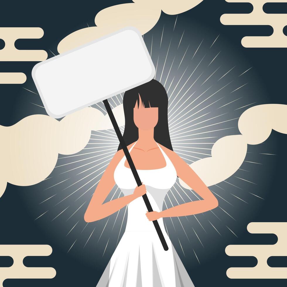 Woman with a banner. Chinese style banner. The concept of resistance. Vector. vector